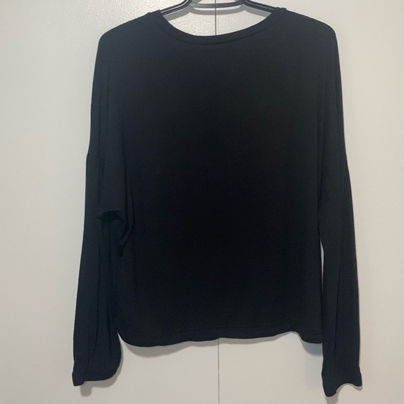 SHEIN Black Long Sleeve Drawstring Tie Bottom Top - Picture 5 of 8